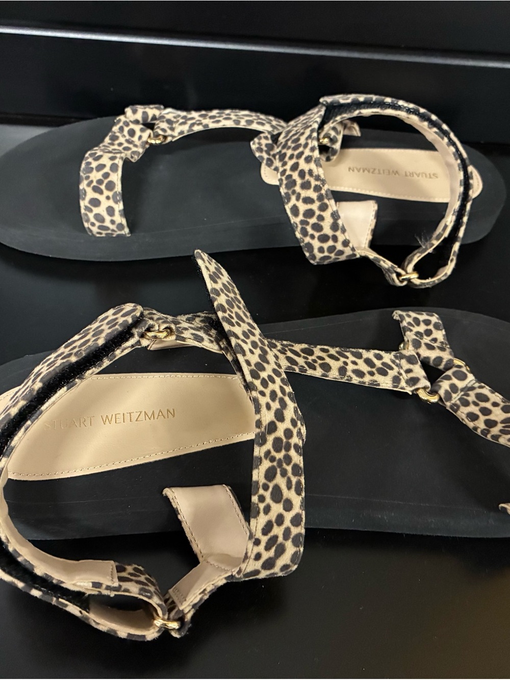 NWT Stuart Weitzman Leopard-Print Strappy Sandals - Beige/Black Sz 12 - Picture 2 of 5